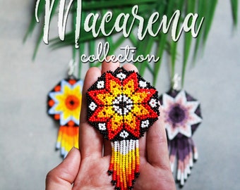 Huichol Beaded Flower Earrings, Mexican Hippie Jewelry