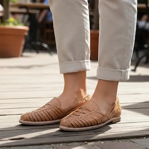 Handmade Leather Huarache Sandal – Tan Mexican Style Summer Shoes image 5