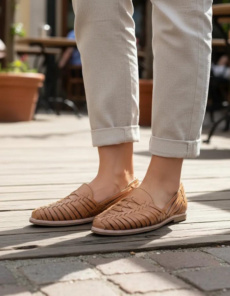 Handmade Leather Huarache Sandal – Tan Mexican Style Summer Shoes image 5