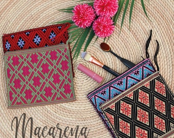 Cosmetic loom Bag, Makeup Bag, Mexican loom Bag, Bridesmaid Gift, Make up loom Bag, Toiletry Bag, Zipper Pouch, Pencil Case