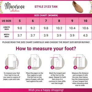 Puede incluir: Una tabla de tallas para zapatos de mujer con medidas en pulgadas. La tabla muestra la longitud y el ancho del zapato en pulgadas para las tallas US 5 a 10. La tabla tambi&eacute;n incluye instrucciones sobre c&oacute;mo medir tu pie.