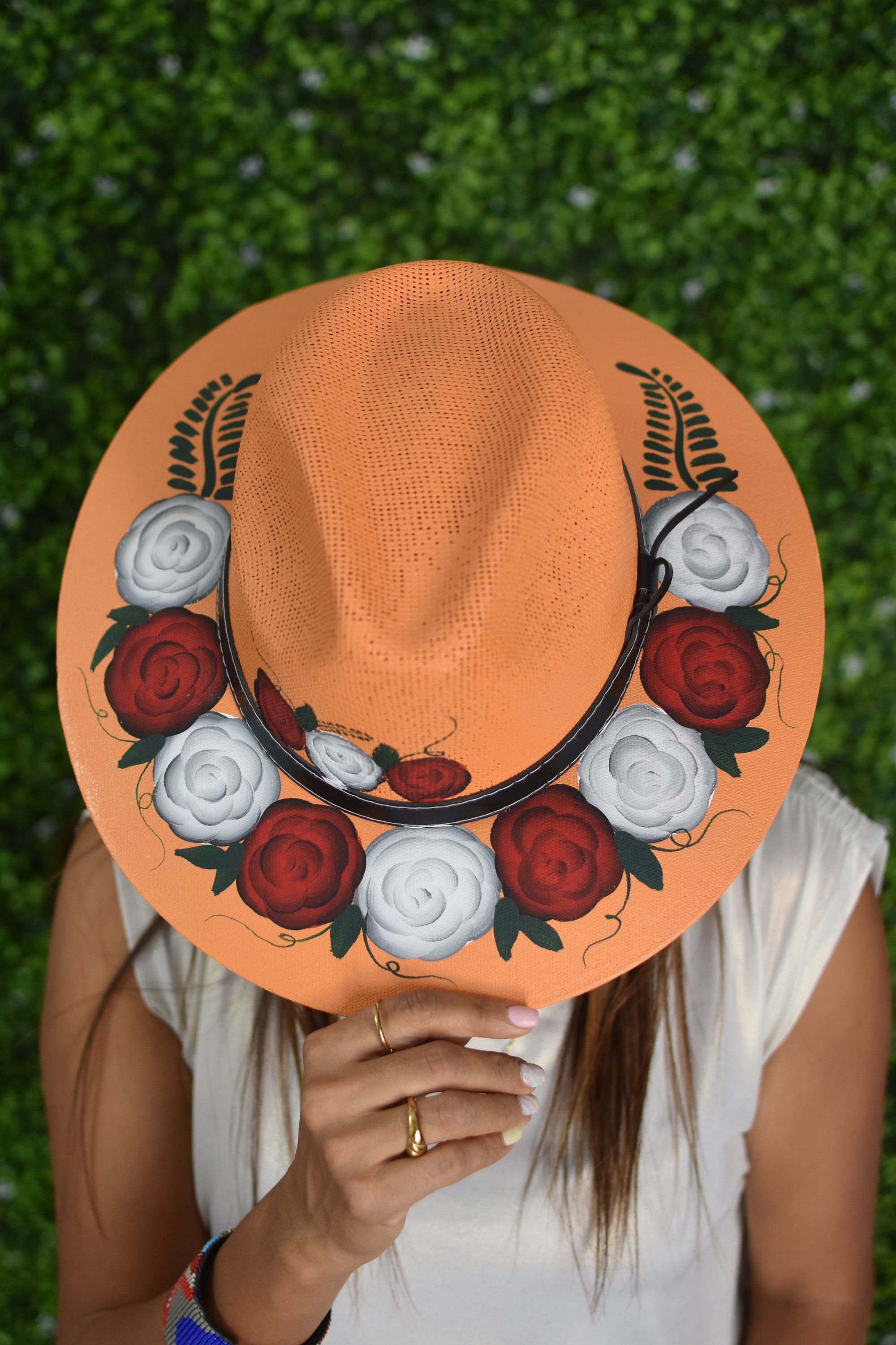 HAT MEXICAN Artisanal Hand Painted Fedora Floral Sombrero Panama Bohemian Medium Wholesale Painted Fedora Palm Straw Hat Fine Brim Adjustable  main image 3