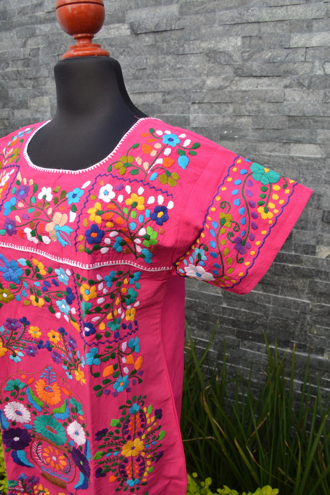 Pink Chiapas Flowered Dress Huipil Dress Mexican Dress | Etsy