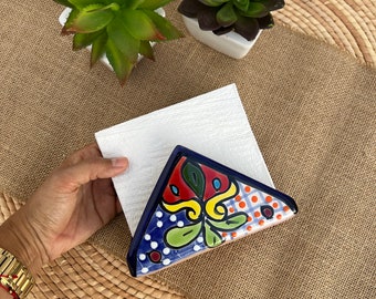 Handgeschilderde talavera-servethouder, Mexicaans bloemenkeramiek
