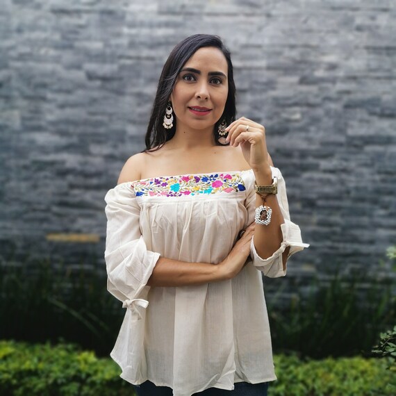 Huipil Chiapas Blouse Flower Shirt 