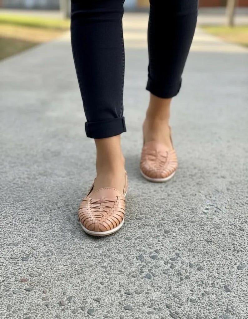 Handmade Leather Huarache Sandal – Tan Mexican Style Summer Shoes image 6