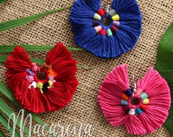 Huichol Beaded Flower Earrings, Mexican Hippie Style