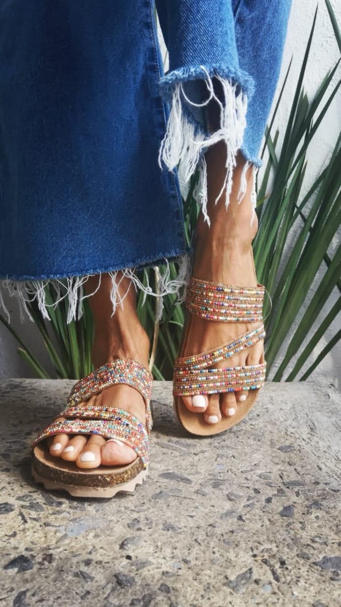 Women Studded Decor Braided Detail Single Band Slide Sandals