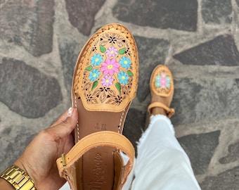 Sandalia Huarache ~ Todas las tallas Boho- Hippie Vintage ~ Estilo Mexicano ~Zapato Bordado Flores ~ Huaraches Mexicanos ~ Summer Shoes