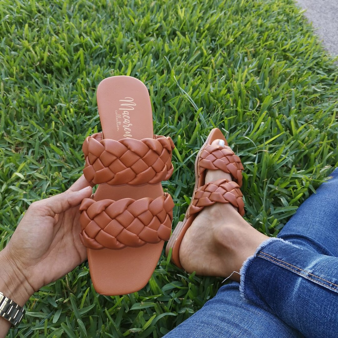Black Braid Sandals Shoes Handmade Synthetic Ladies Gift