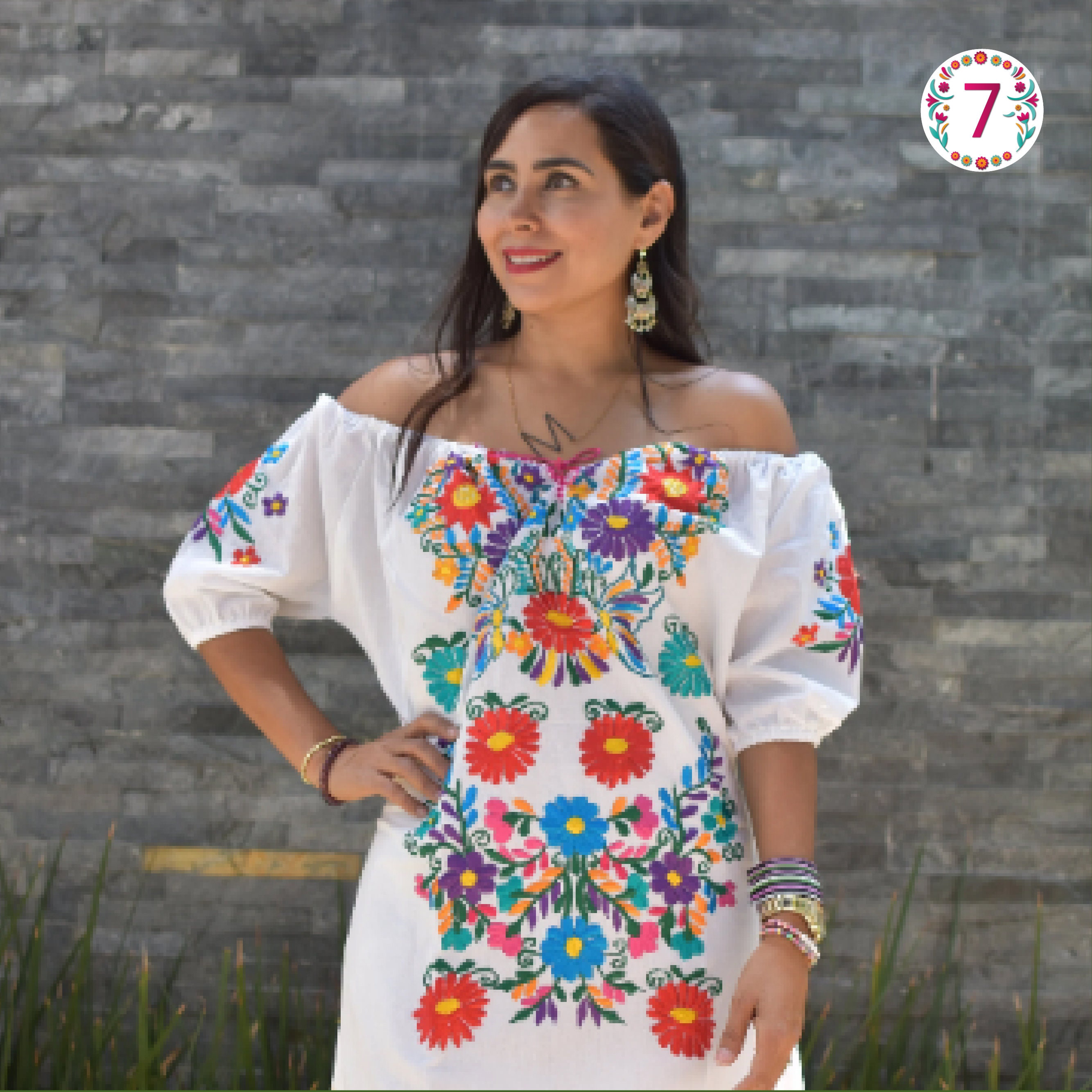 Handmade Mexican Floral Dress, Embroidered Cotton Huipil