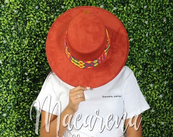 Hand-painted Floral Suede Fedora, Artisanal Mexican Hat  display picture 3