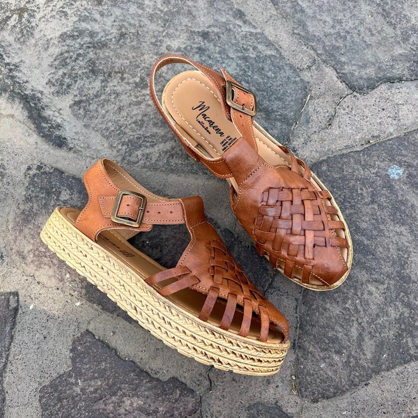 Sandalia huarache de cuero hecha a mano – Estilo bohemio mexicano con correa al tobillo