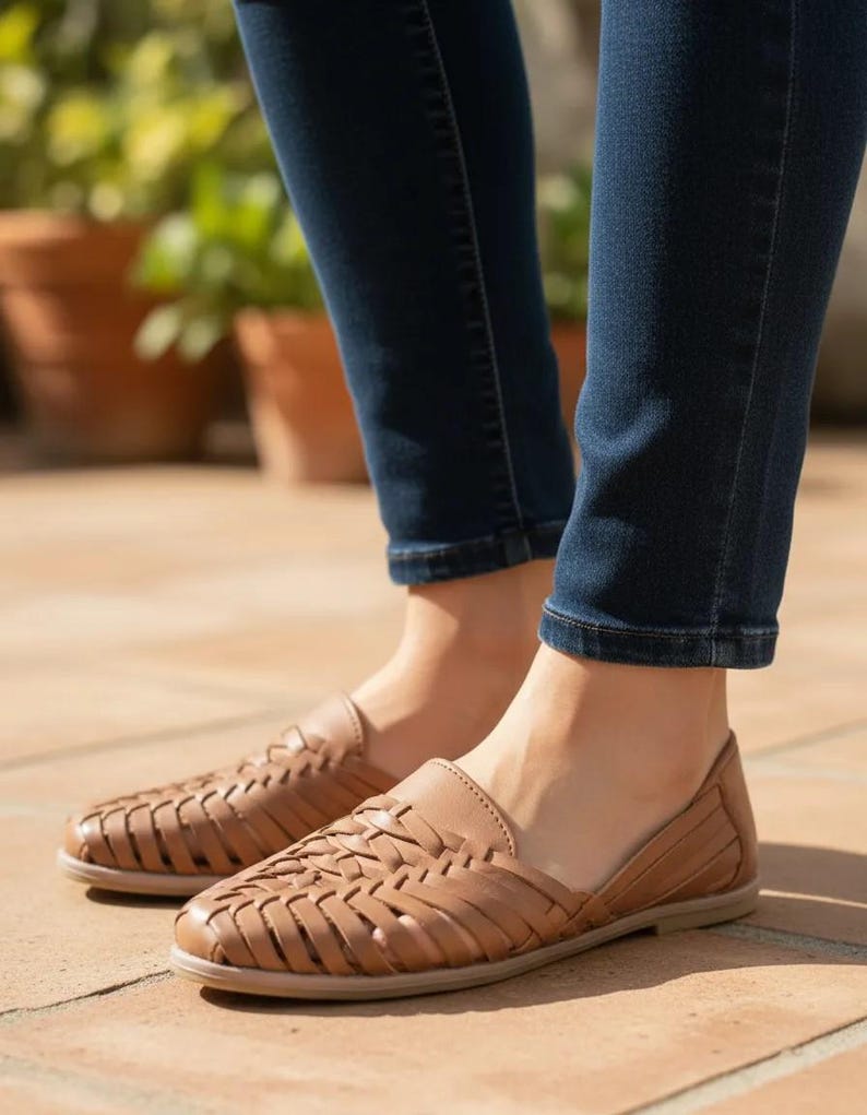 Handmade Leather Huarache Sandal – Tan Mexican Style Summer Shoes image 1