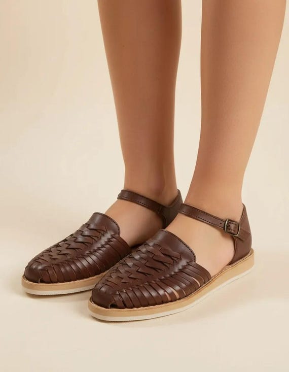 Handmade Leather Huarache Sandals – Mexican Ankle Strap Shoes