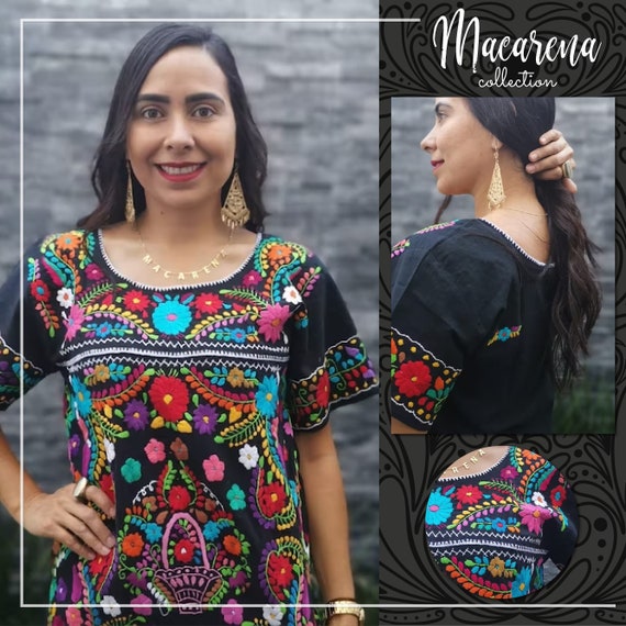 Black Huipil Chiapas Blouse Flower Shirt Mexican Shirt - Etsy