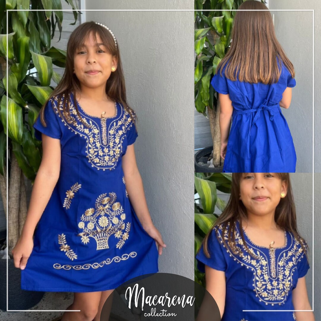 Girl Mexican Dress Traditional Mexican Flowered Dress for Little Girls