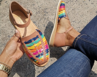 Huarache Sandal ~ All Sizes Boho- Hippie Vintage ~ Mexican Style ~ Colorful Leather ~ Mexican Huaraches ~ Ankle Strap Sandal