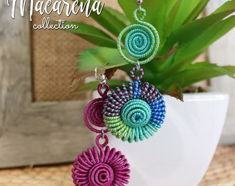 Huichol Beaded Flower Earrings, Mexican Hippie Style