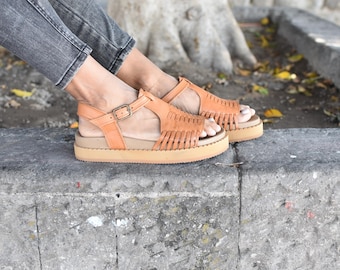 Handmade Leather Huarache Sandals – Mexican Boho Ankle Strap Shoes
