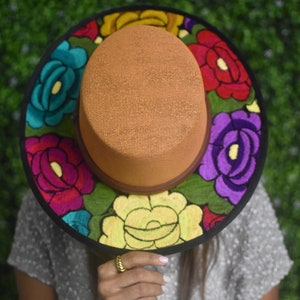 Flower Embroidered Hat ~  Mexican Artisan Hat ~ Womens Hat ~ Hand Embroidered ~ Traditional Mexican Hat ~ Embroidered hat ~ Hat Mexican