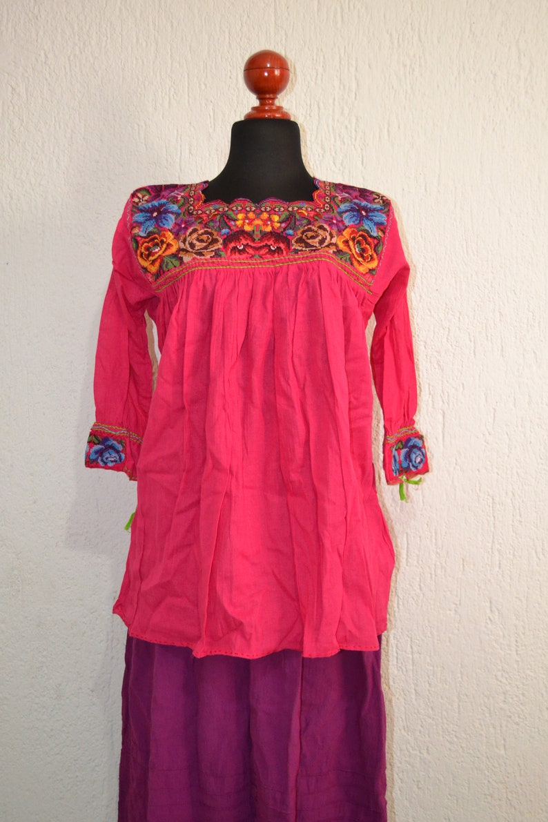 Red Huipil Chiapas Blouse Flower Shirt Mexican Shirt | Etsy