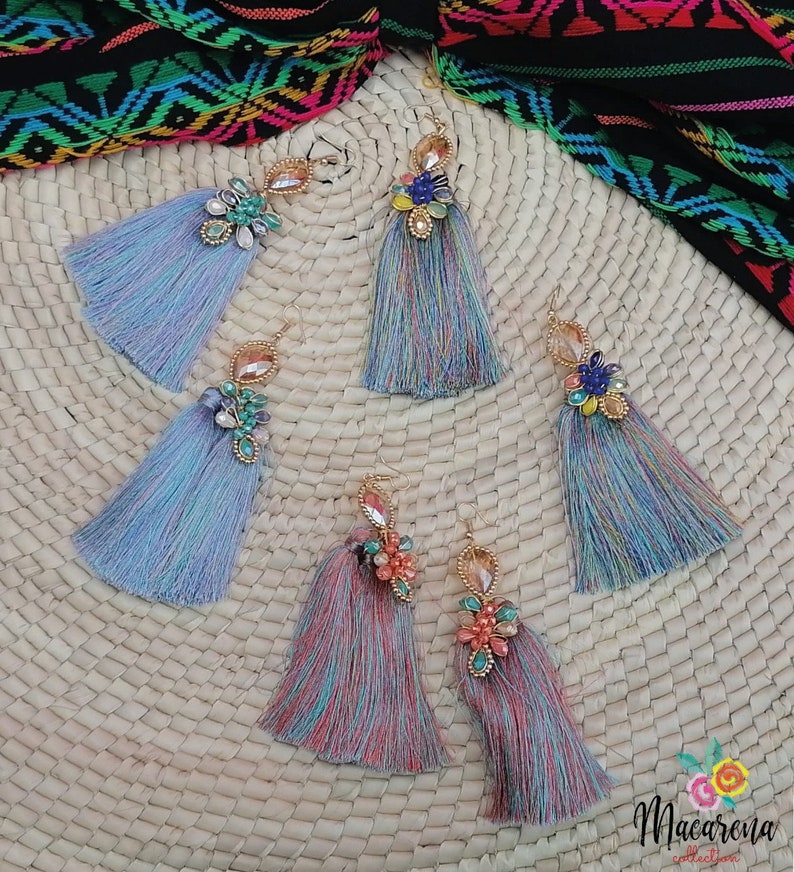 Floral Earrings Traditional Mexican Earrings Handmade Earrings Gift for Her. Mexican Wedding Earrings Mexican Artisan Earrings