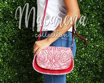 Bolsa transversal artesanal em couro trabalhado – carteira de mão mexicana