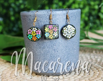 Huichol Beaded Flower Earrings, Mexican Hippie Jewelry