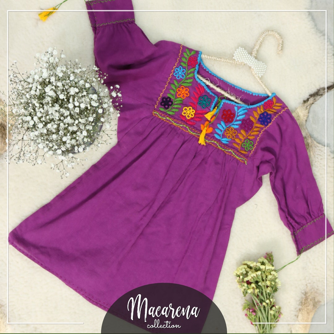 Girl Mexican Dress Traditional Mexican Flowered Dress for Little Girls Baby Girl Dress Floral