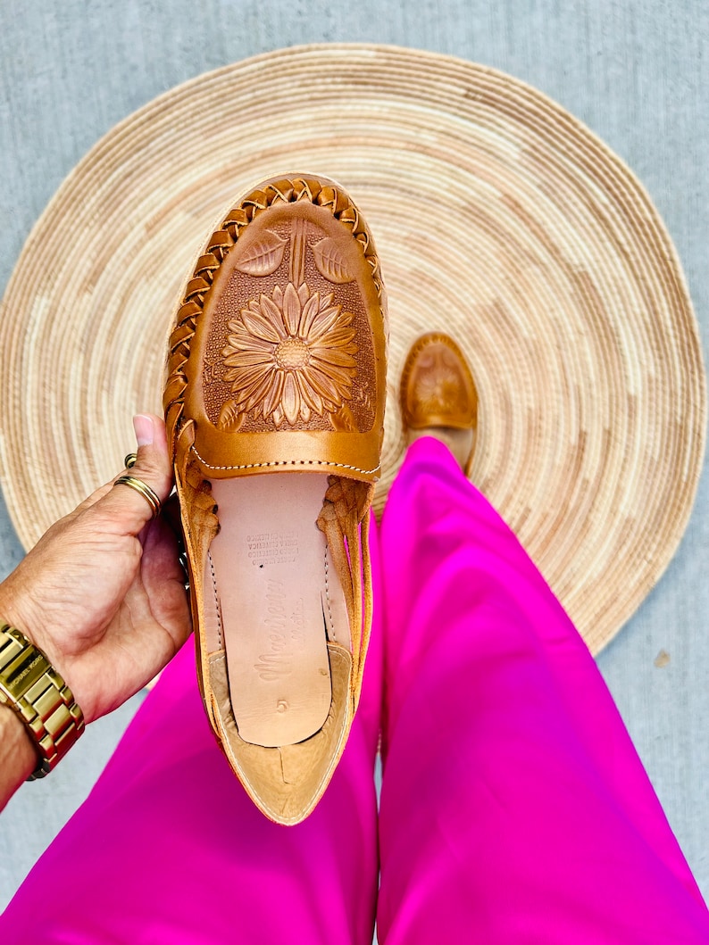 Sandalia Huarache Todas las tallas Boho Hippie Vintage Estilo Mexicano Cuero troquelado girasol Huaraches Mexicanos zdjęcie 5