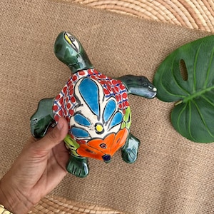 Handcrafted Talavera Turtle: Vibrant Mexican Artistry for Your Home, Colorful Handmade Mexican Turtle for a Splash of Art in Your Space