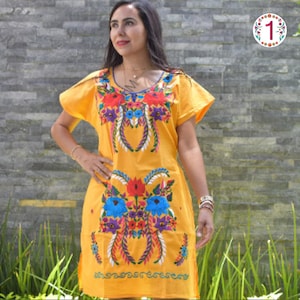 Chiapas Flowered Dress ~ Huipil Dress ~ Mexican Dress ~ Mexican Embroidered Dress ~ Ethnic Floral Dress ~ Handmade Clothes ~ Cotton Dress