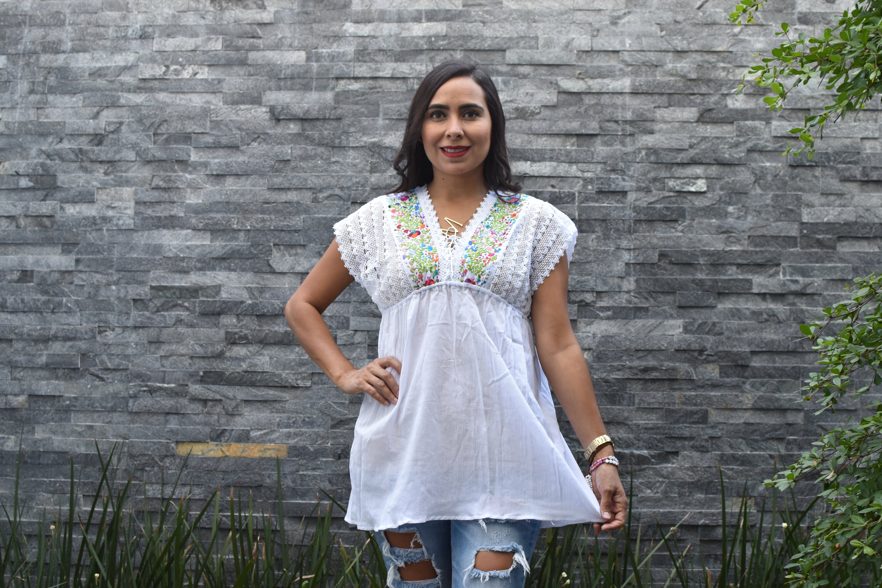 Huipil Chiapas Blouse Flower Shirt 