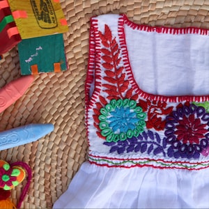 Traditionele Mexicaanse jurk voor baby. Baby jurk traditionele Mexicaanse. Bloemen geborduurde baby jurk. Mexicaanse babykleding Etnische stijl.
