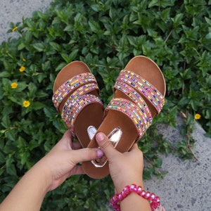 Girls Huarache Sandal All Sizes Boho Hippie Vintage Mexican Style Colorful Leather Mexican Huaraches Kids, Childrens image 1