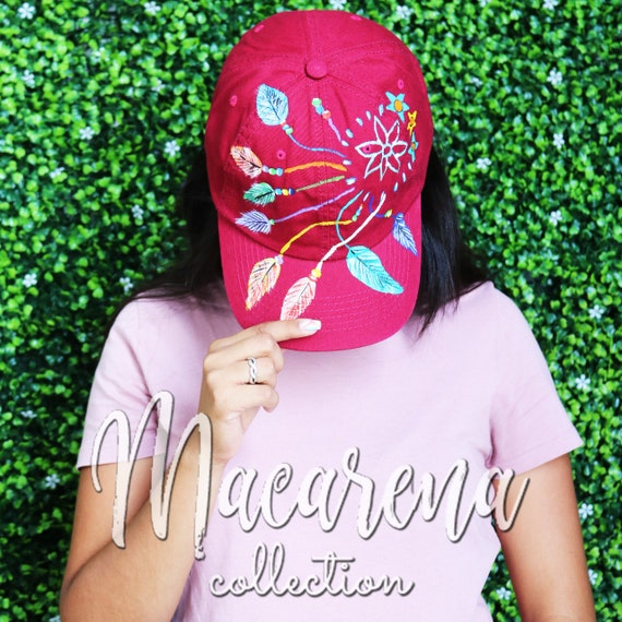Colorful Embroidered Women\'s Hat Hand Embroidery Floral Wash Cotton Hat, Pink Flower  main image 2