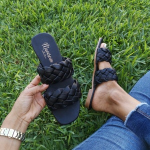 Black braided store flip flops