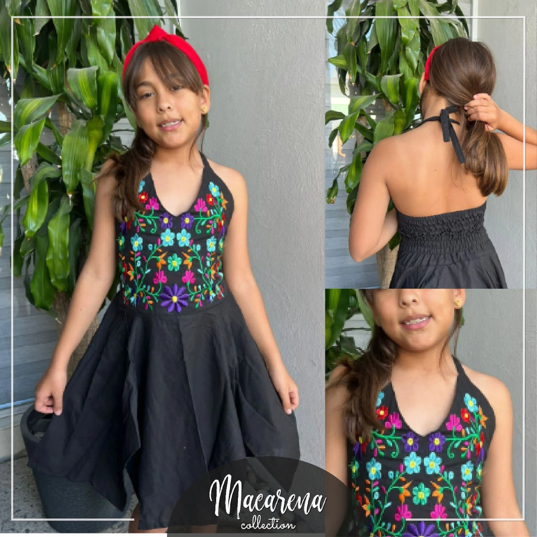 Girl Mexican Dress Traditional Mexican Flowered Dress for Little Girls