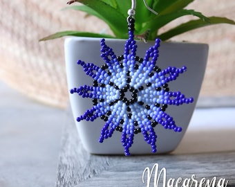 Huichol Beaded Flower Earrings, Mexican Hippie Jewelry