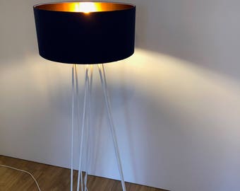 Floor lamp HairpinLamp Luxury 140 cm white base with copper shade / dark blue, white textile cable