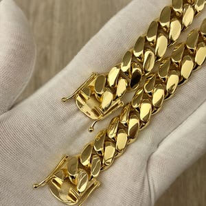 Bransoletki Miami Cuban Link 15 mm (6 cali) Ręcznie robione, pokryte prawdziwym 14-karatowym złotem (pięciokrotnie platerowane)