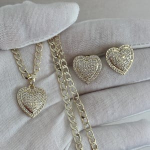Parure de bijoux en forme de coeur de haute qualité en plaqué or - Collier et boucles d&#39;oreilles avec chaîne réglable