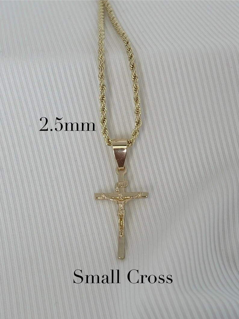 Cross Necklace With 2.5mm 22” Rope Chain Small Cross Rope Chain, With ...