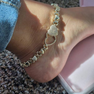 HUGS KISSES heart anklet xoxo womens jewelry