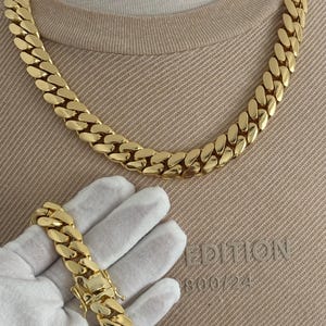 Miami Cuban Link Kette und Armband Set, handgemachte real 14k vergoldet 15 mm, 18 mm, Set Schwere Halskette (fünfmal überzogen)