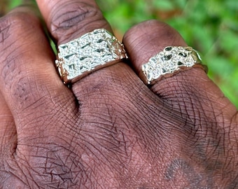 Nugget Style Gold Plated square Ring for Men – Unique Textured Band