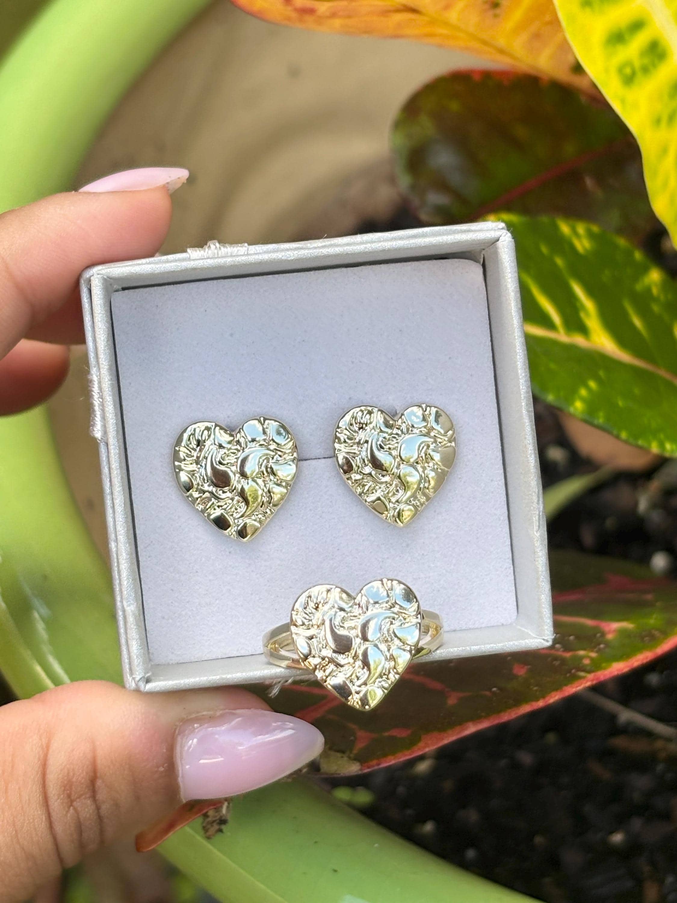 Earrings Heart Nugget Chain 10k Solid Gold Yellow Heart Nugget