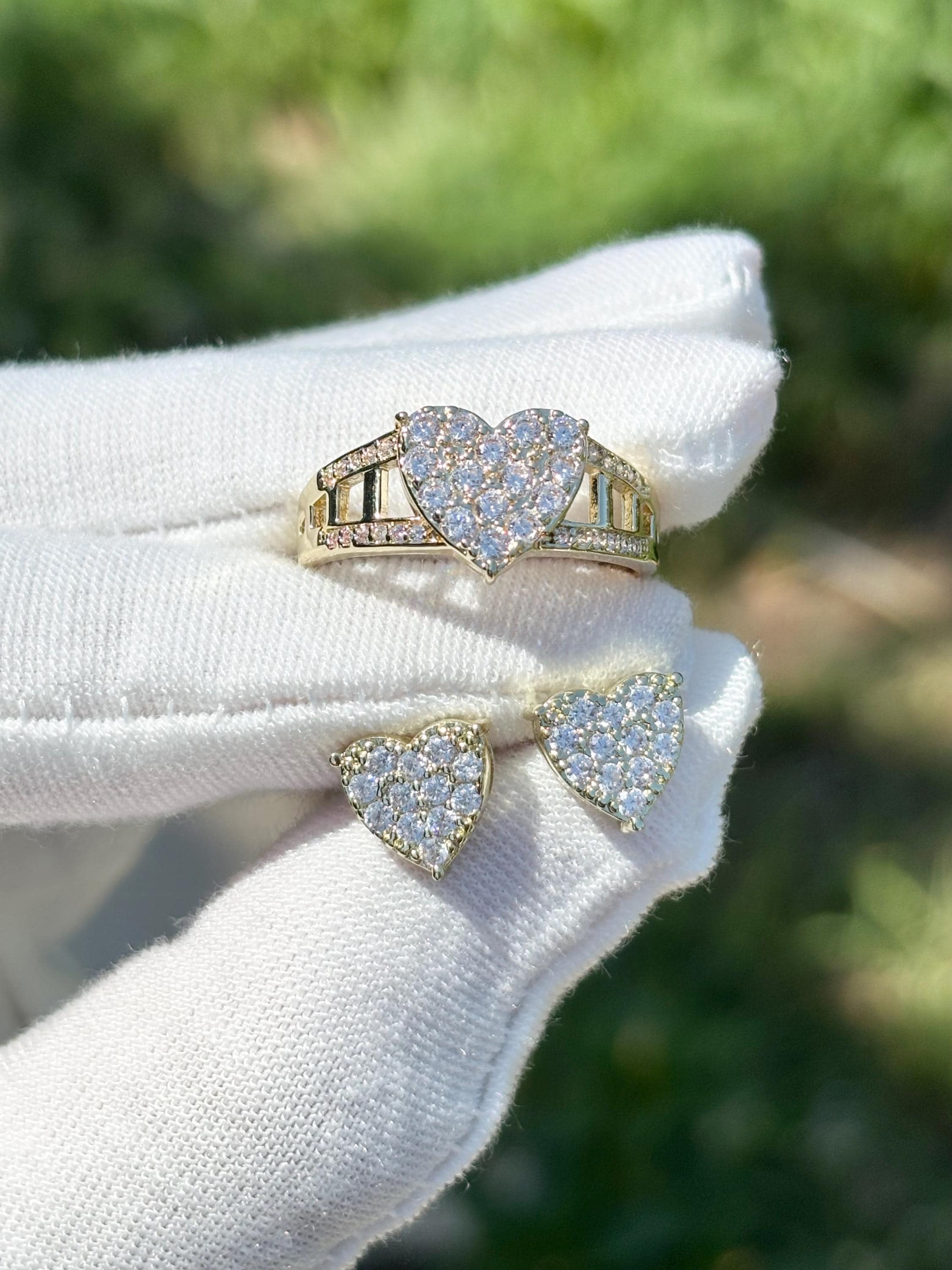 Heart Earrings with Matching Heart Ring – Custom Set for Women, Great Gift for Her, Gold-Plated