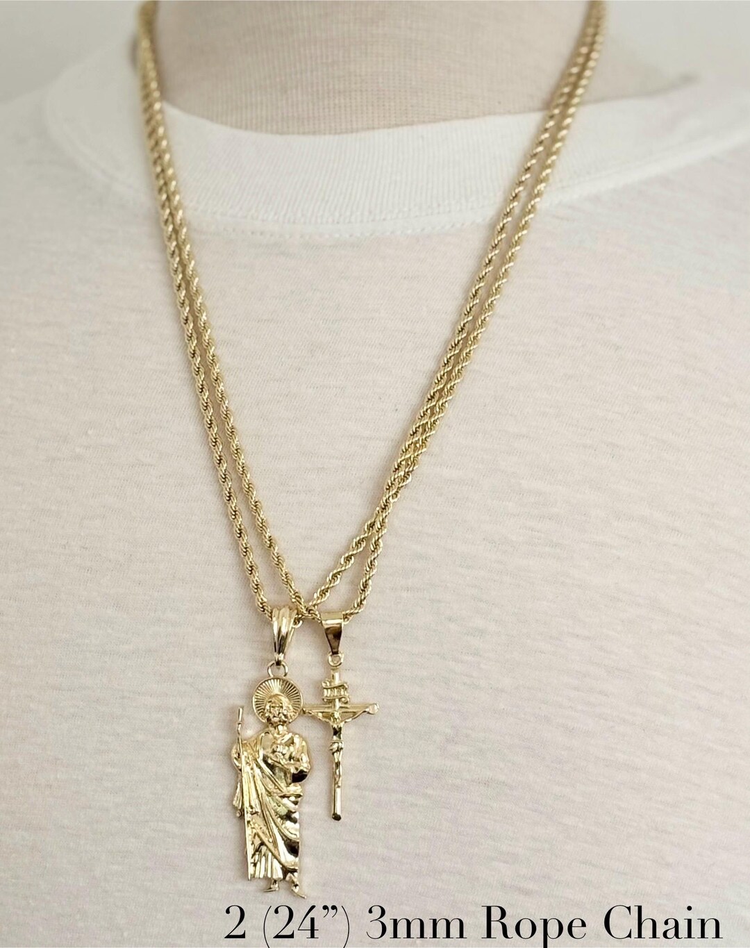 3mm Rope Chain Combo Set Large San Judas Pendant With Small Cross ...